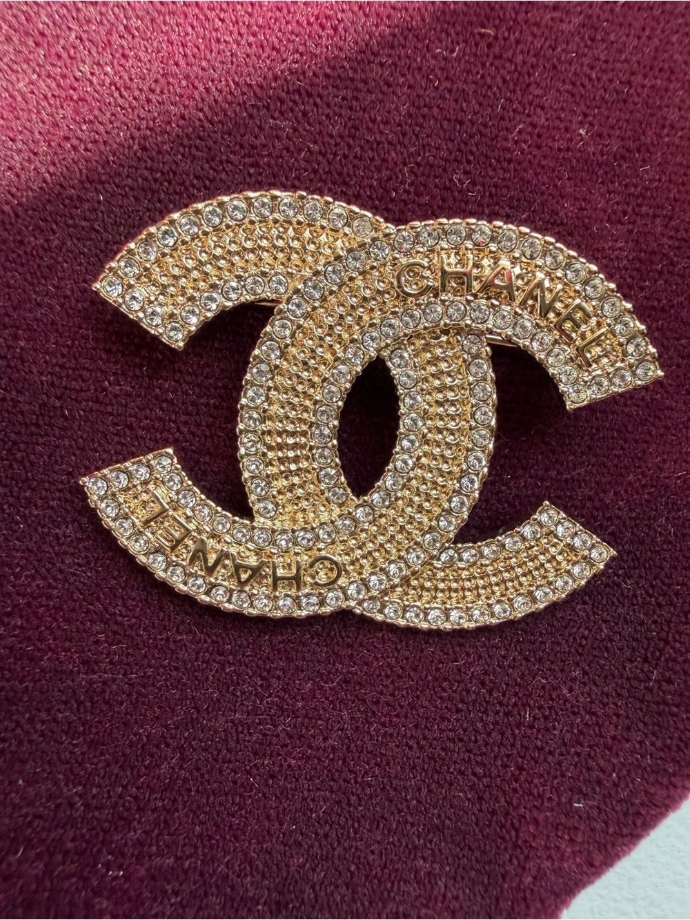 CHANEL Gold Crystal Double C Brooch